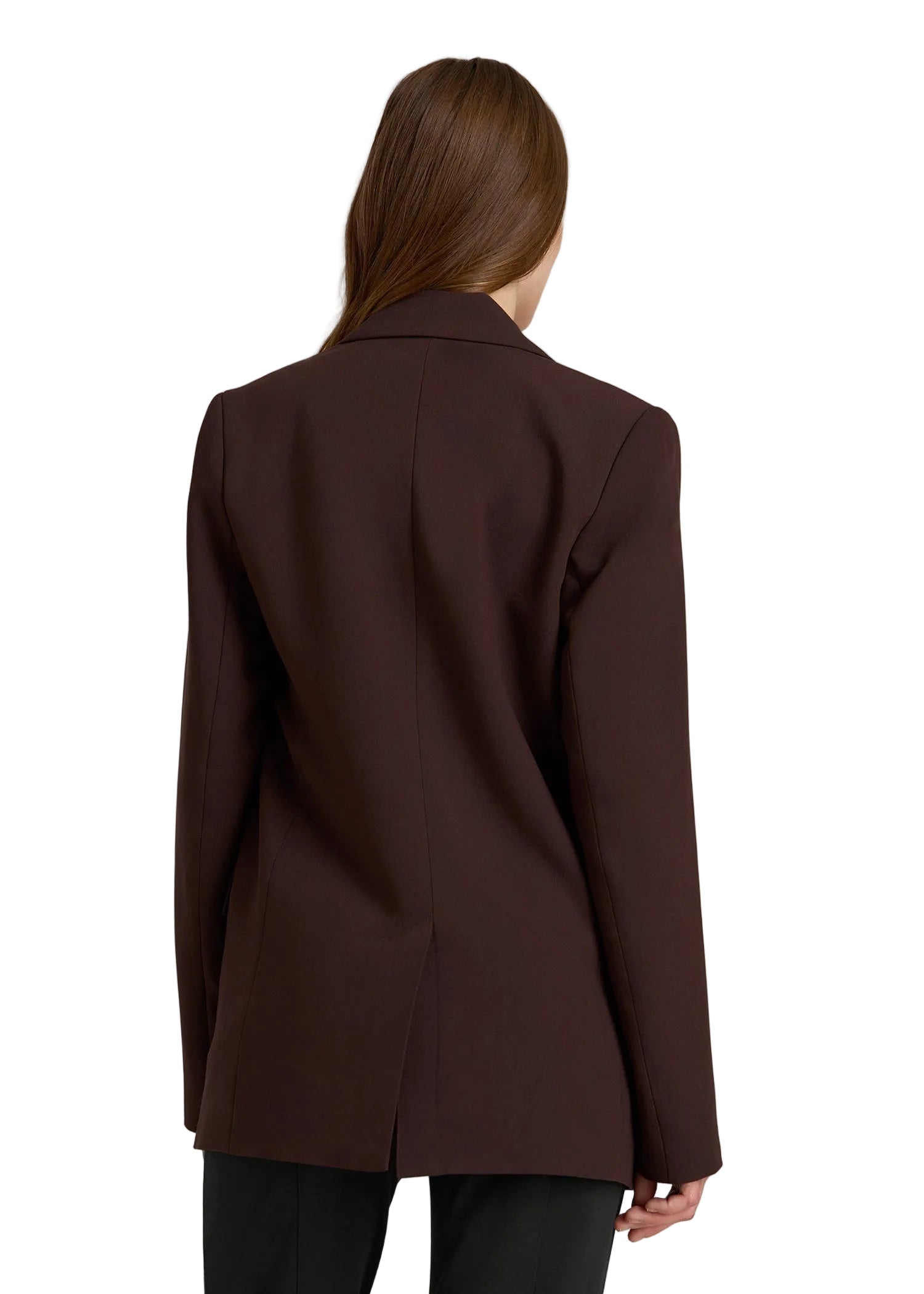 Brown coat worn by a person on a plain background