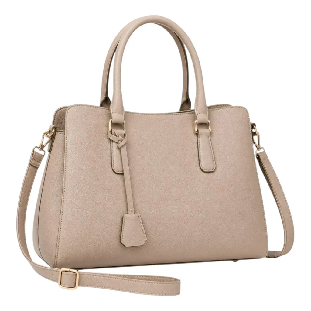 Stylish Beige Leather Tote Handbag
