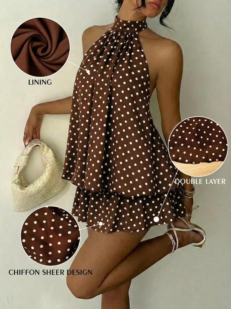 Summer Fashion Party Halter Neck Tie Back Mini Dress