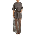 Oversized T-Shirt Maxi Dress with Sheer Lace Hem Drop Shoulder