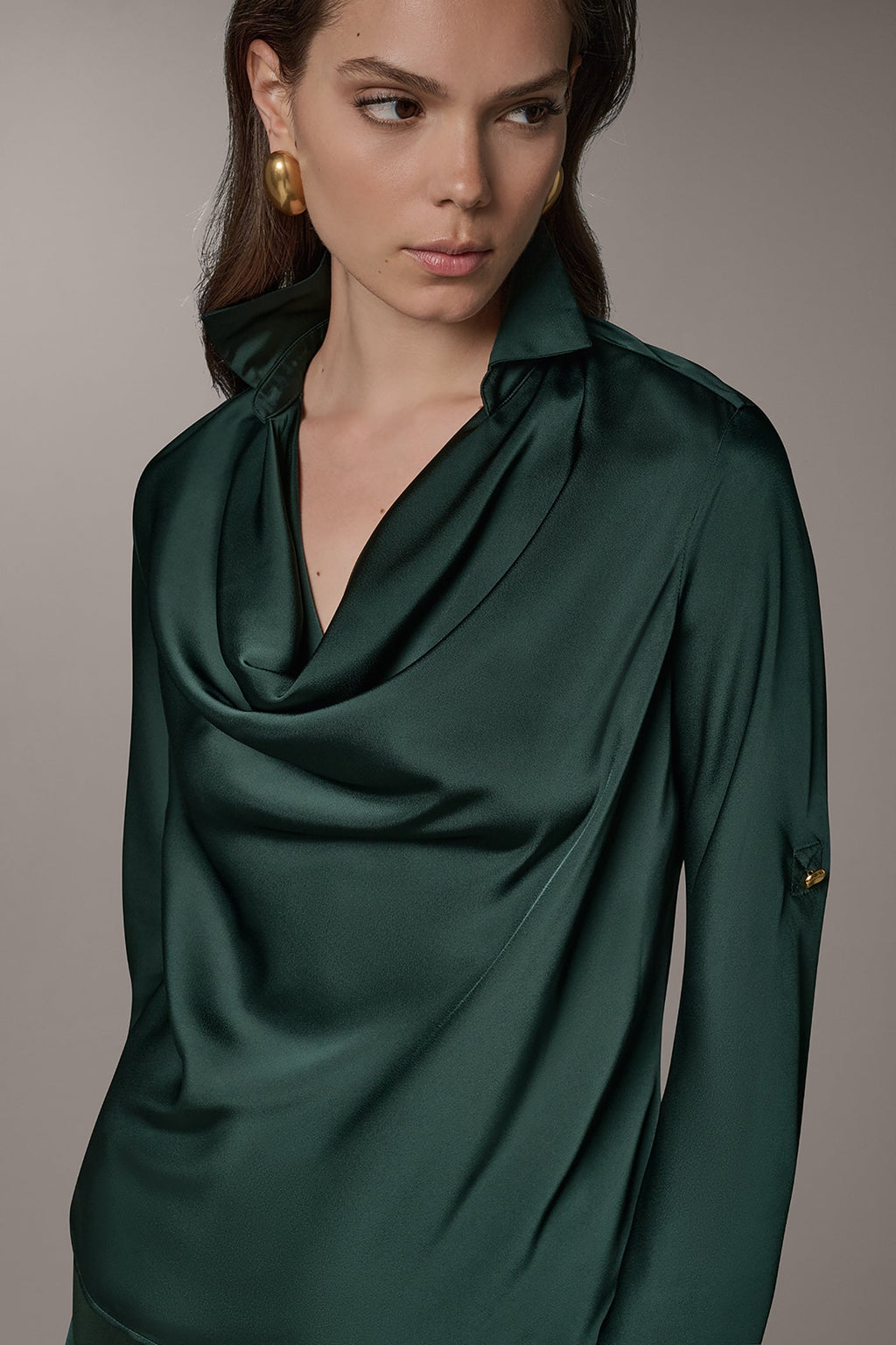 ROLL SLEEVE COWL NECK BLOUSE