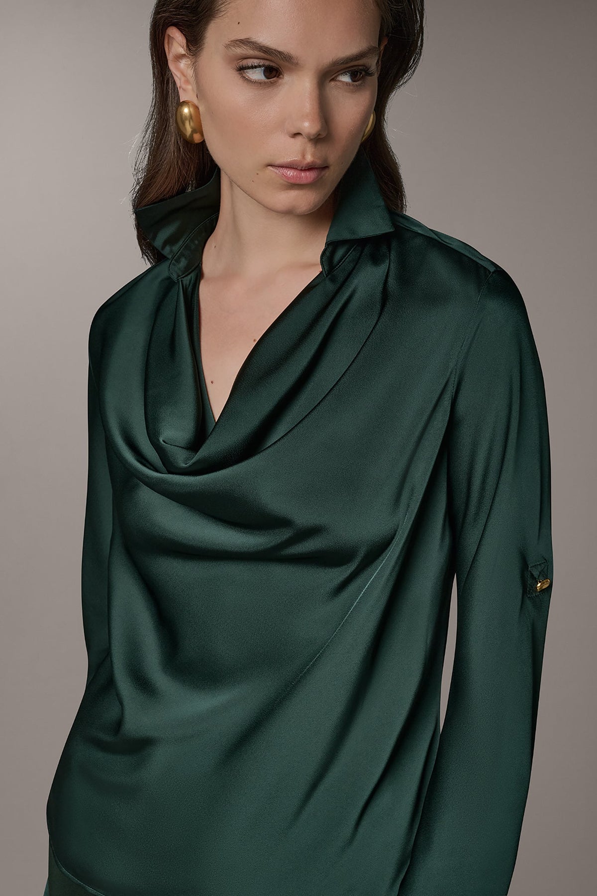 ROLL SLEEVE COWL NECK BLOUSE