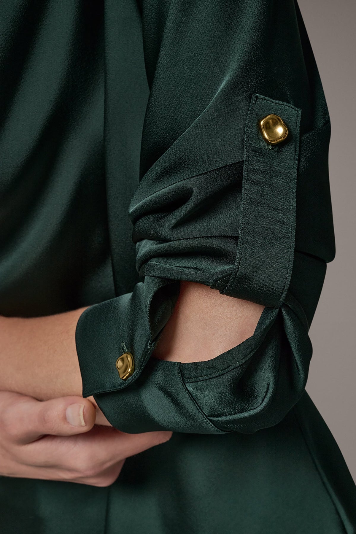 ROLL SLEEVE COWL NECK BLOUSE