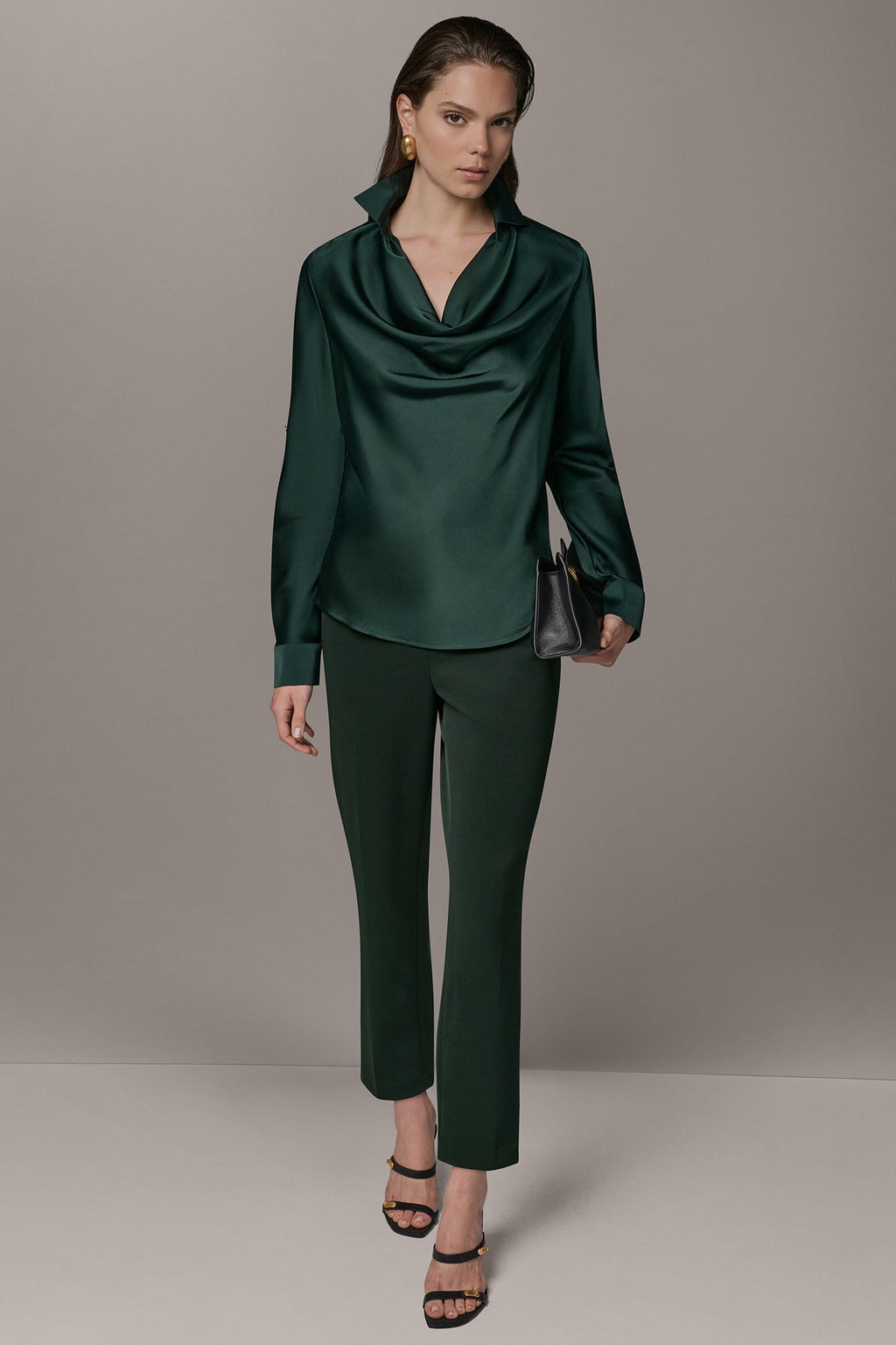 ROLL SLEEVE COWL NECK BLOUSE