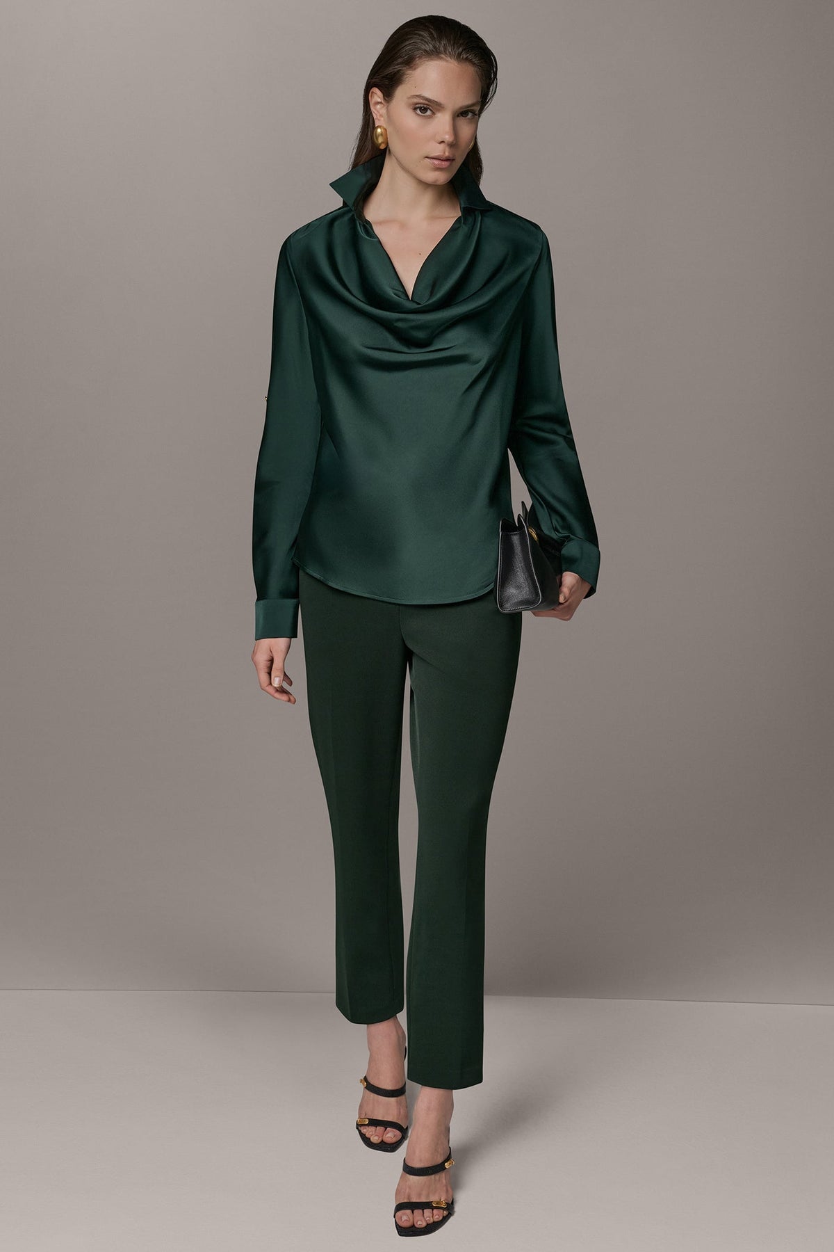 ROLL SLEEVE COWL NECK BLOUSE