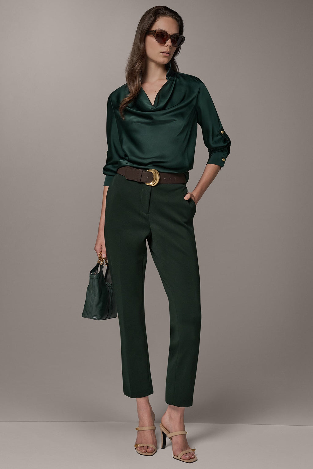 ROLL SLEEVE COWL NECK BLOUSE