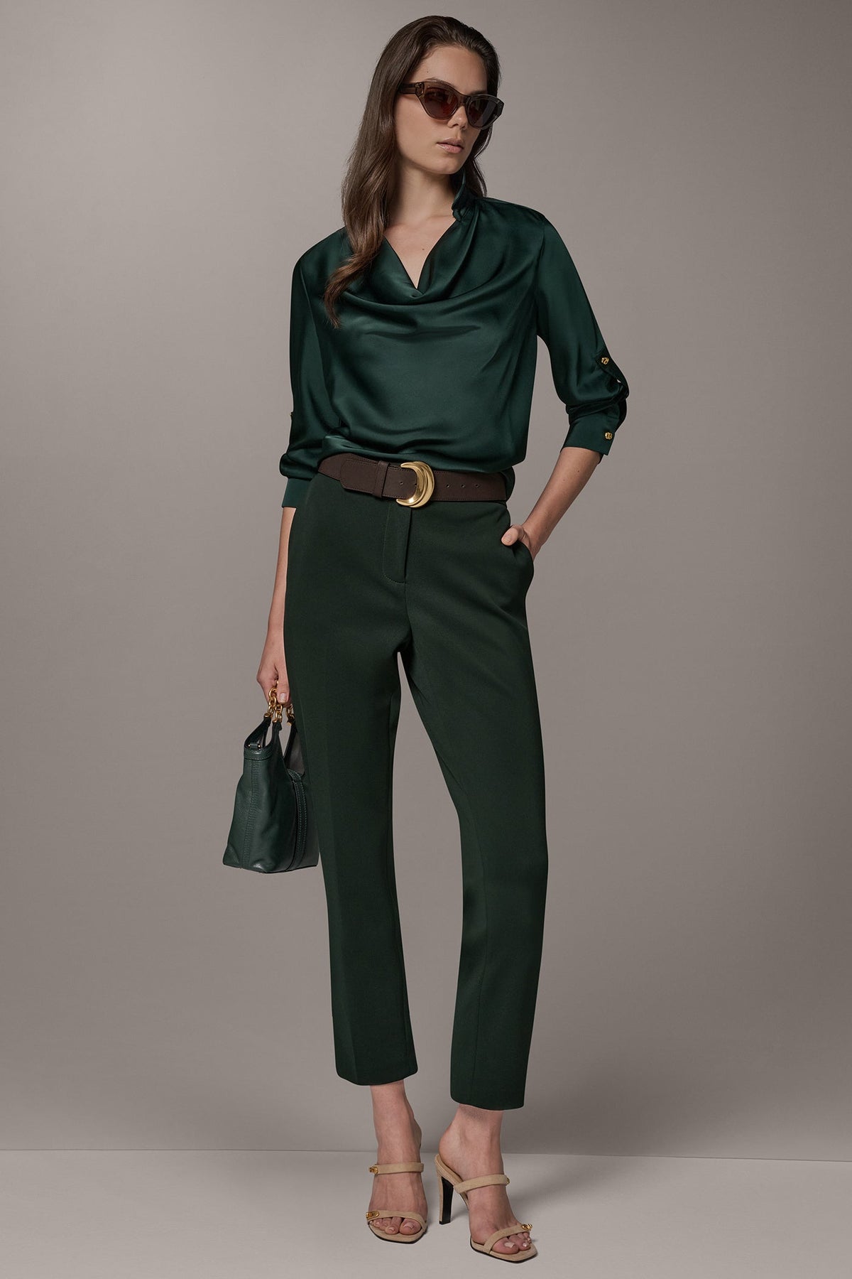 ROLL SLEEVE COWL NECK BLOUSE