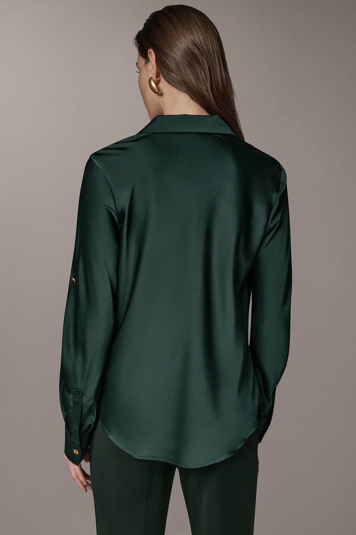ROLL SLEEVE COWL NECK BLOUSE
