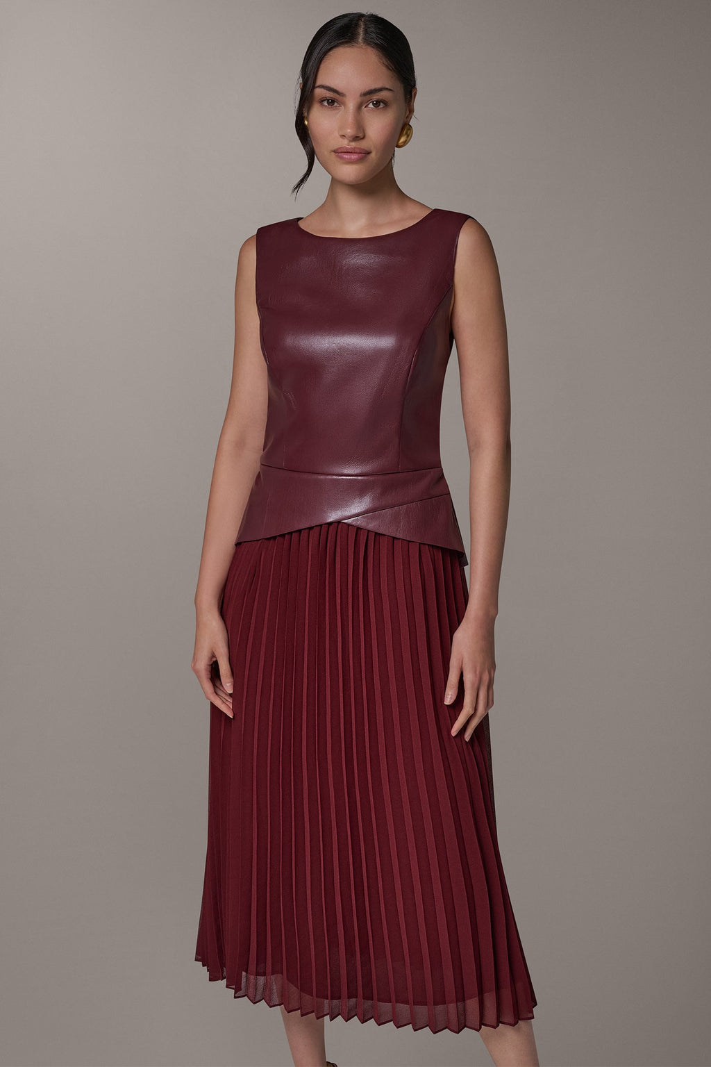 BOATNECK MIXED MEDIA MIDI DRESS