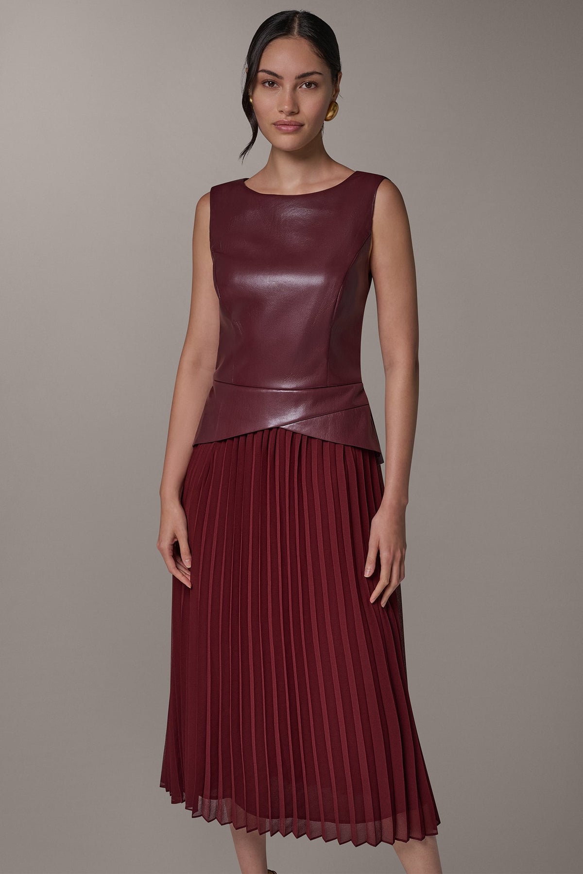 BOATNECK MIXED MEDIA MIDI DRESS