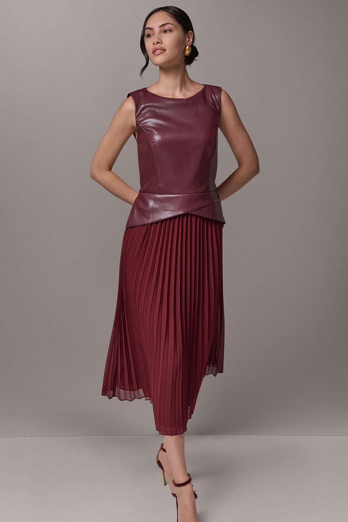 BOATNECK MIXED MEDIA MIDI DRESS