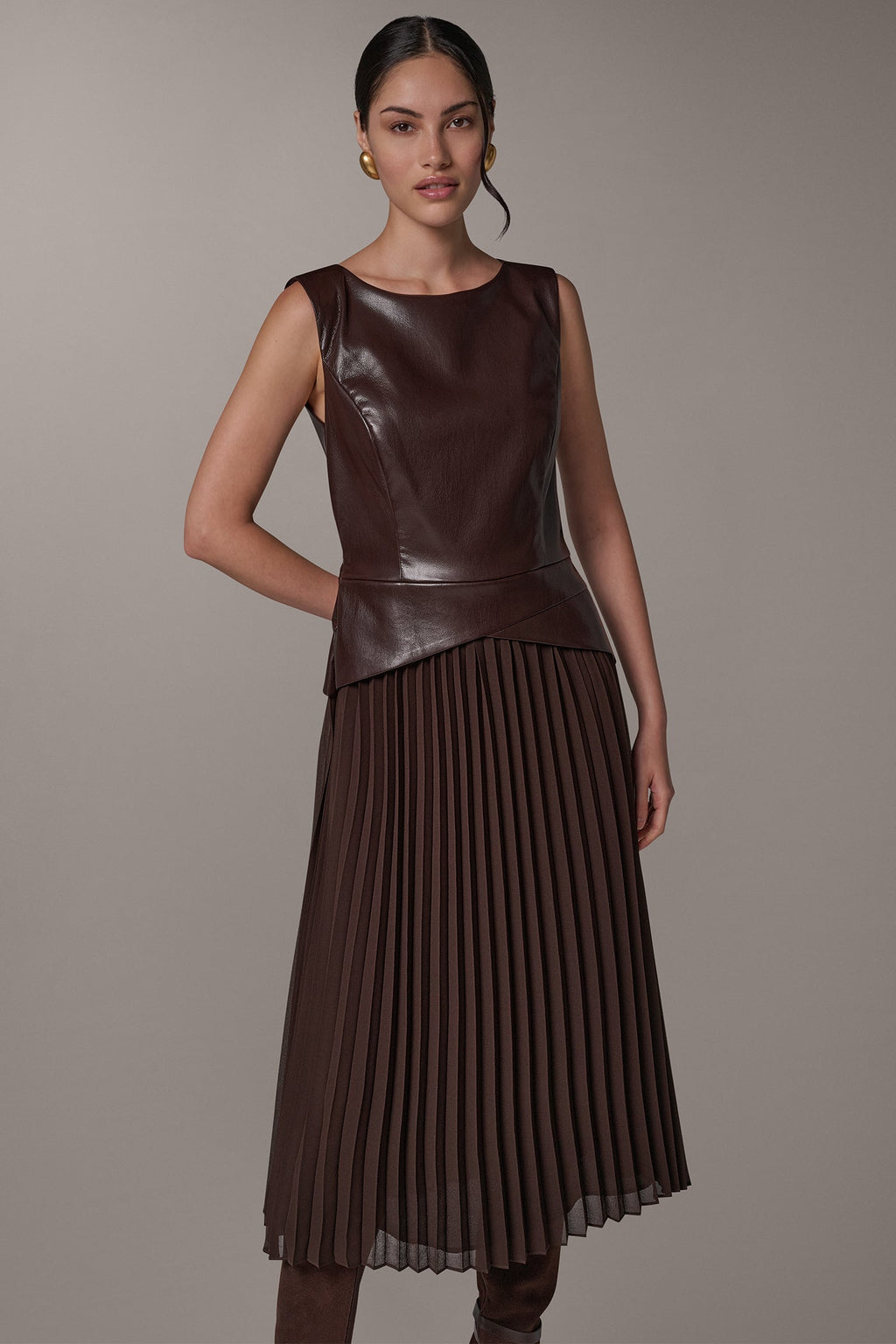 BOATNECK MIXED MEDIA MIDI DRESS