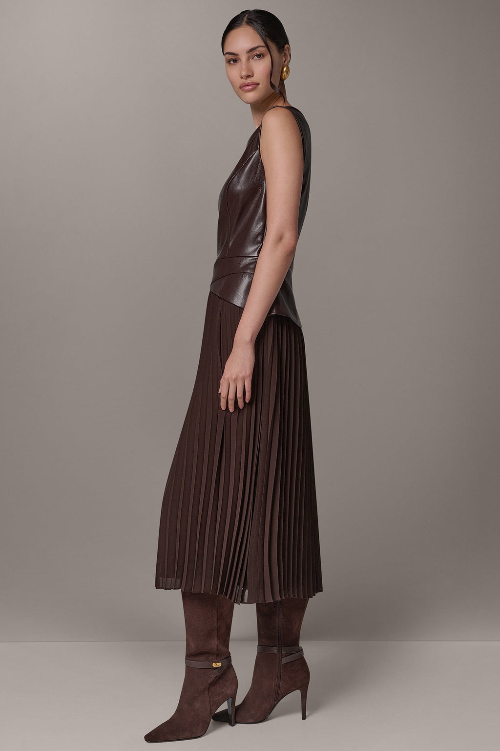 BOATNECK MIXED MEDIA MIDI DRESS