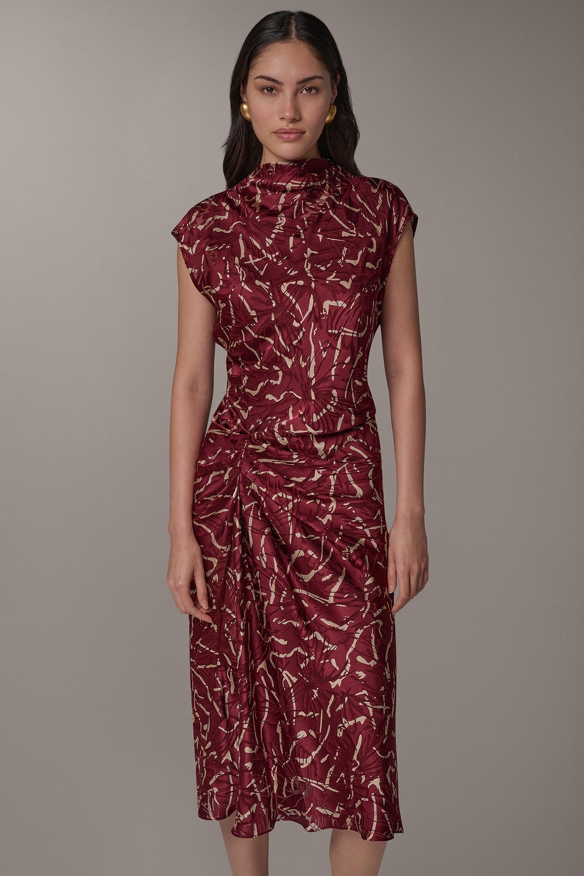 BURNOUT CINCH WAIST MIDI DRESS