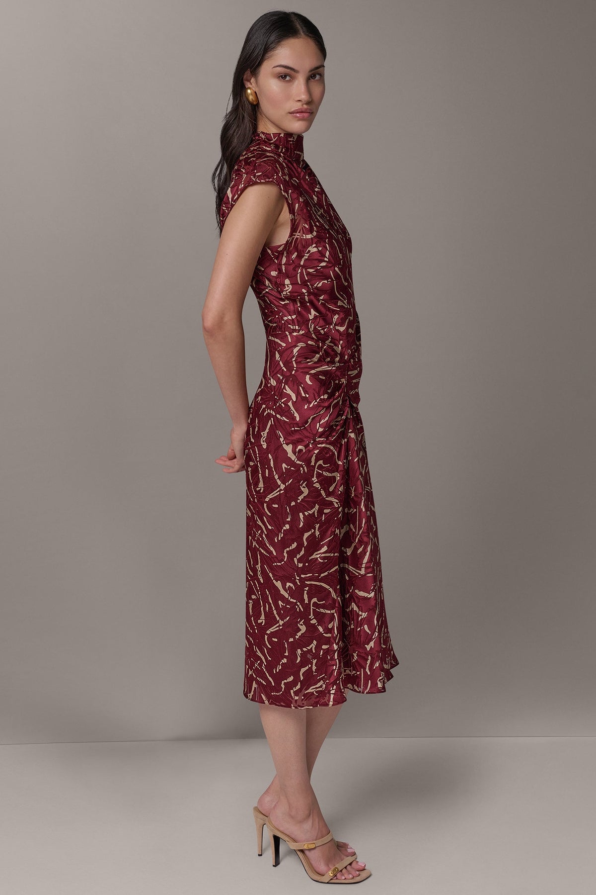BURNOUT CINCH WAIST MIDI DRESS