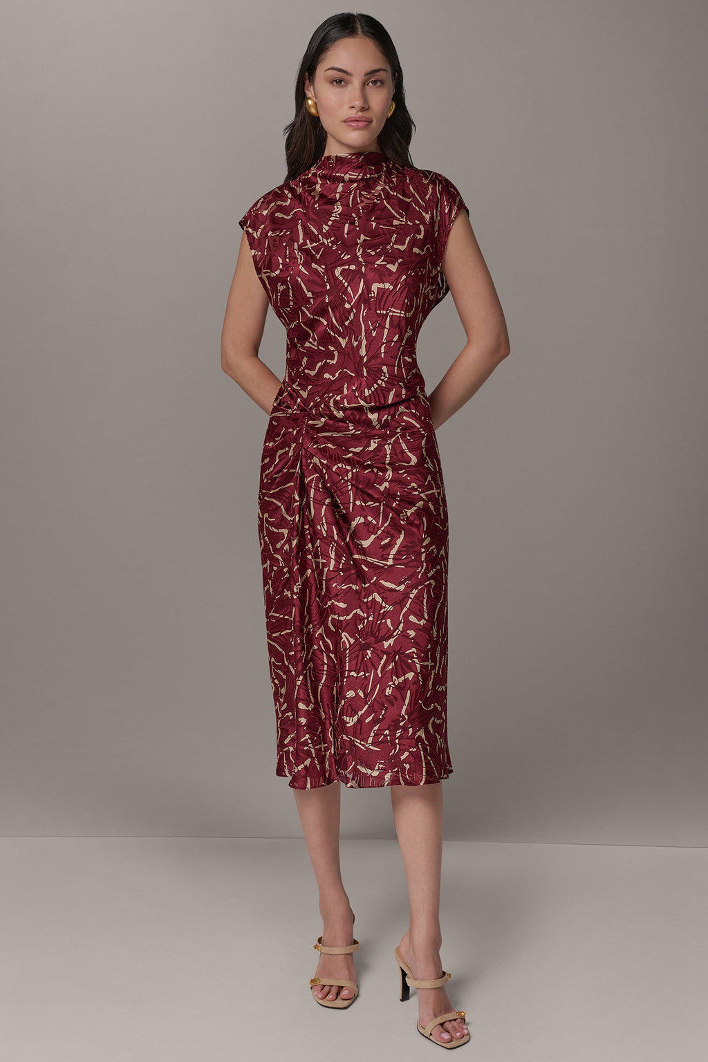 BURNOUT CINCH WAIST MIDI DRESS