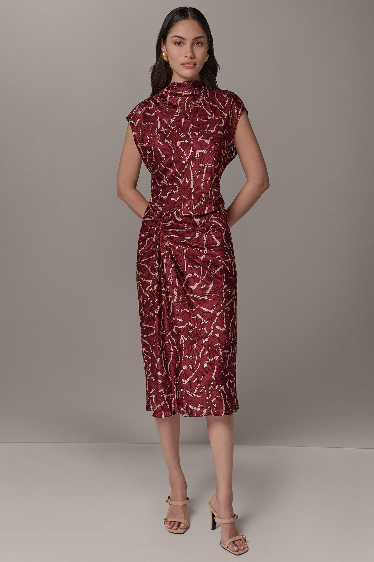 BURNOUT CINCH WAIST MIDI DRESS