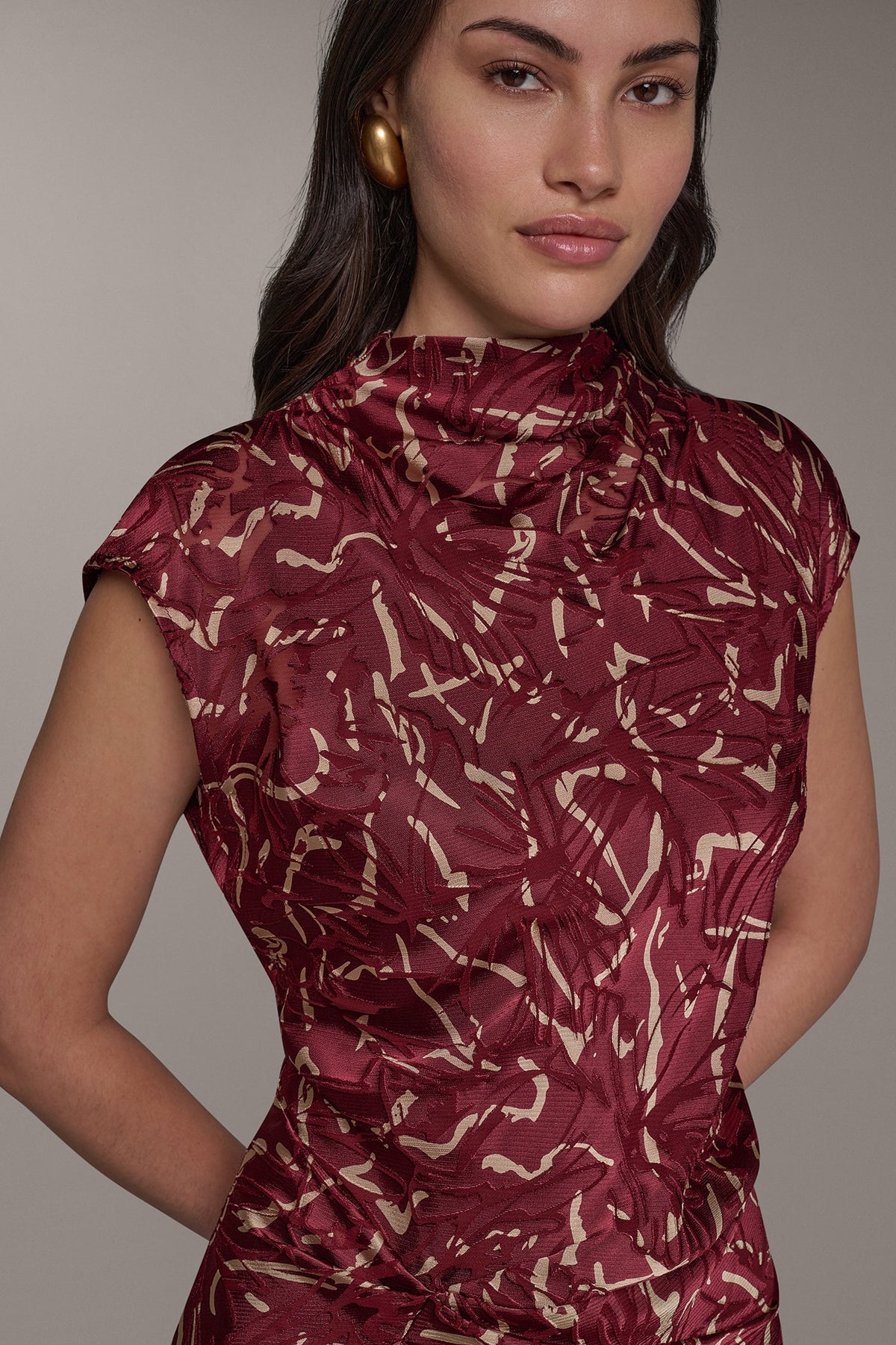 BURNOUT CINCH WAIST MIDI DRESS