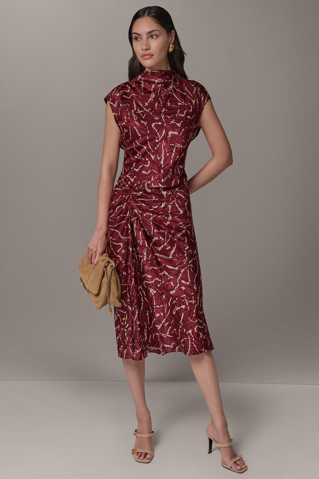 BURNOUT CINCH WAIST MIDI DRESS