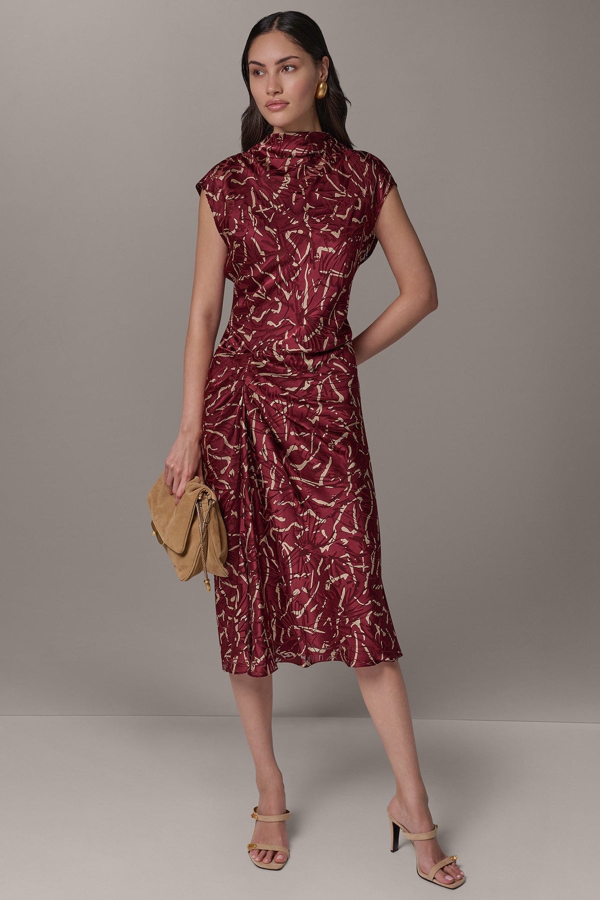 BURNOUT CINCH WAIST MIDI DRESS