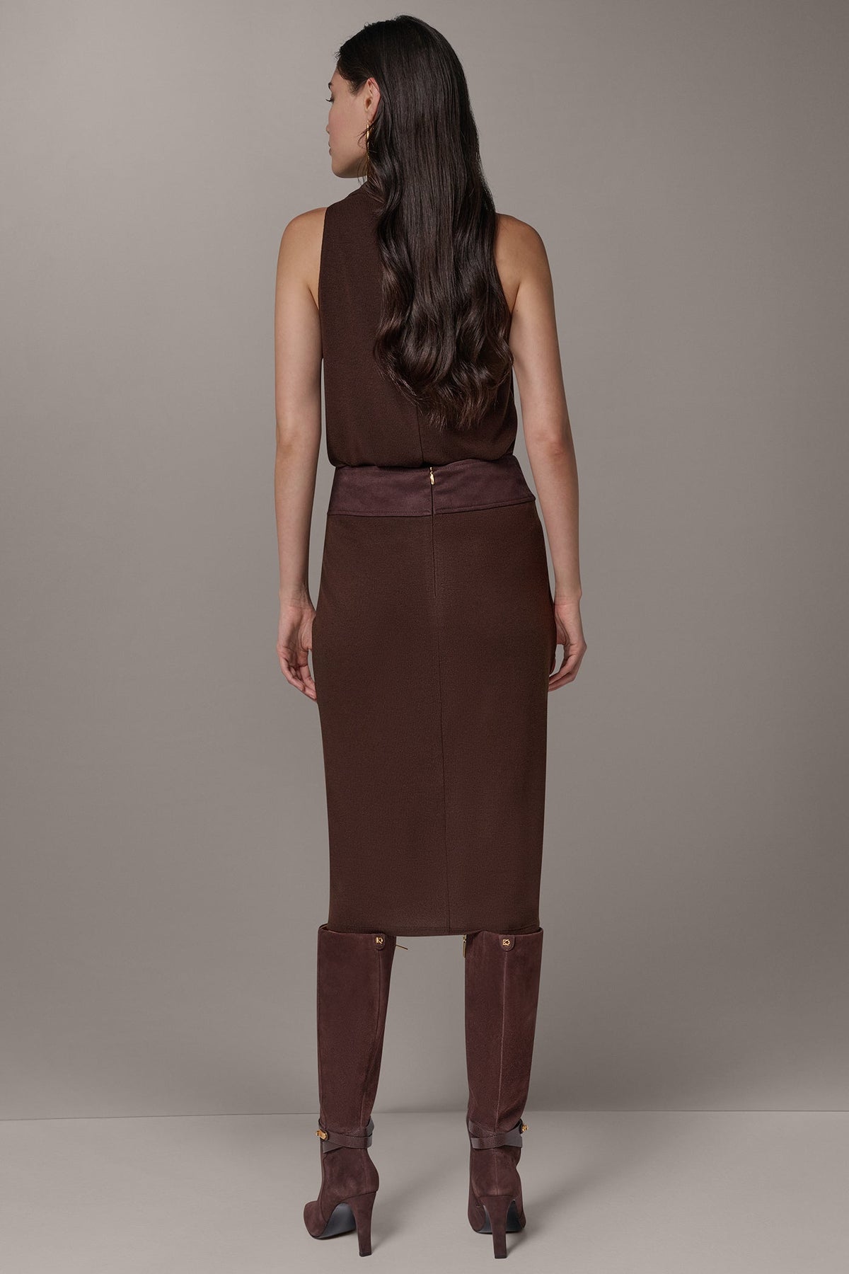 WRAP-EFFECT MIXED-MEDIA SKIRT