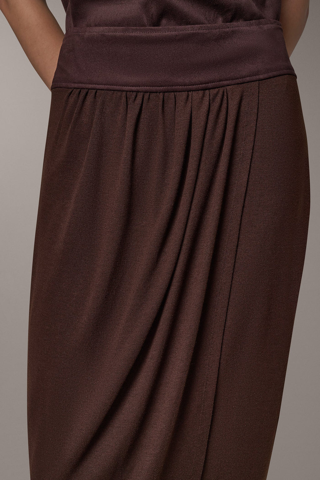 WRAP-EFFECT MIXED-MEDIA SKIRT