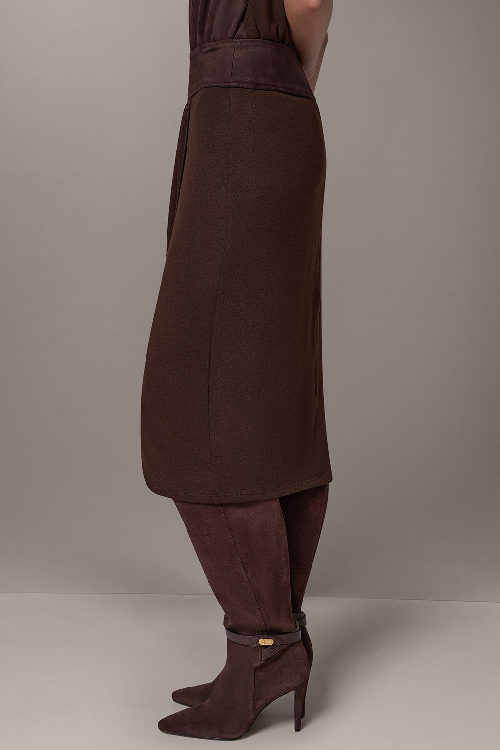 WRAP-EFFECT MIXED-MEDIA SKIRT
