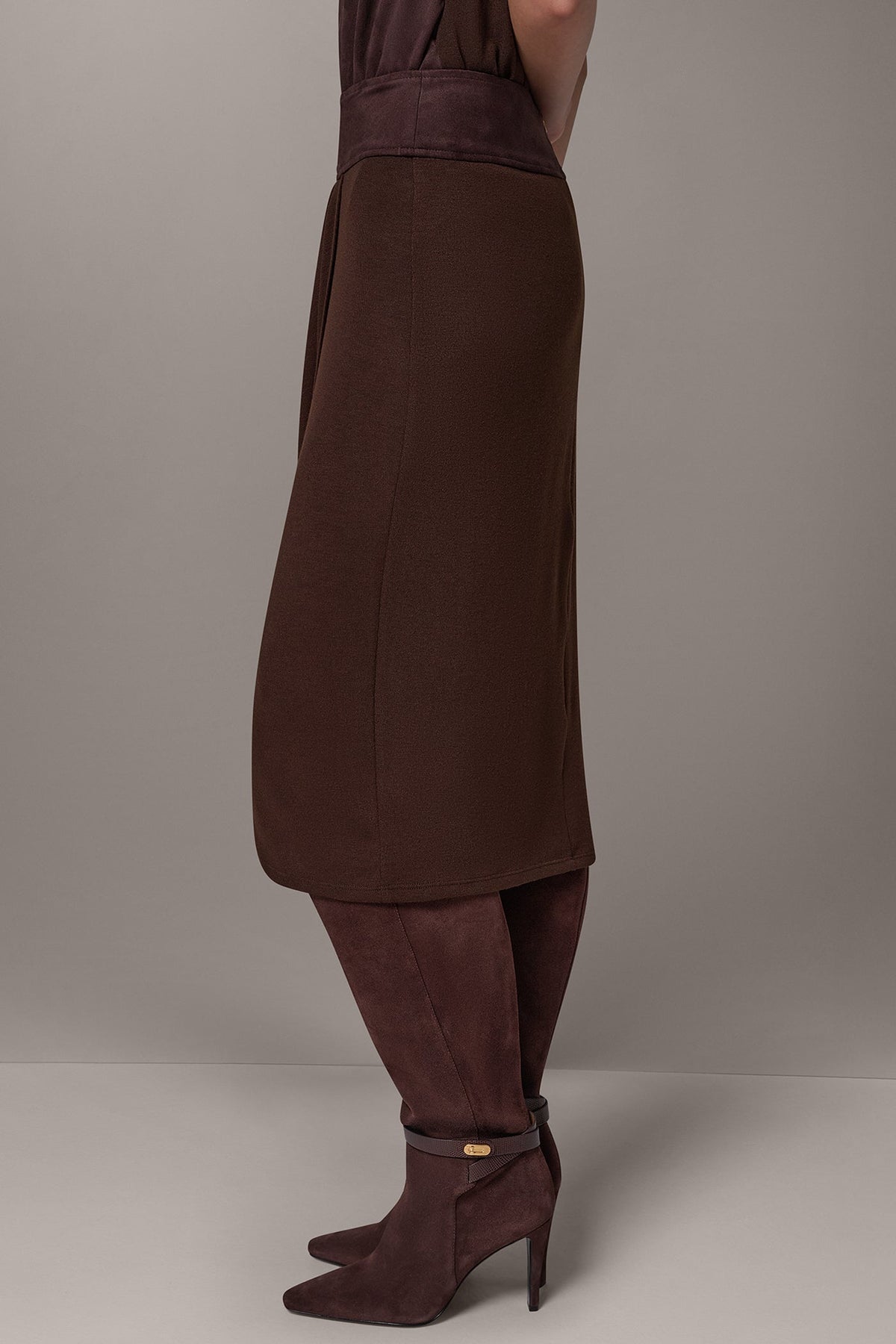 WRAP-EFFECT MIXED-MEDIA SKIRT