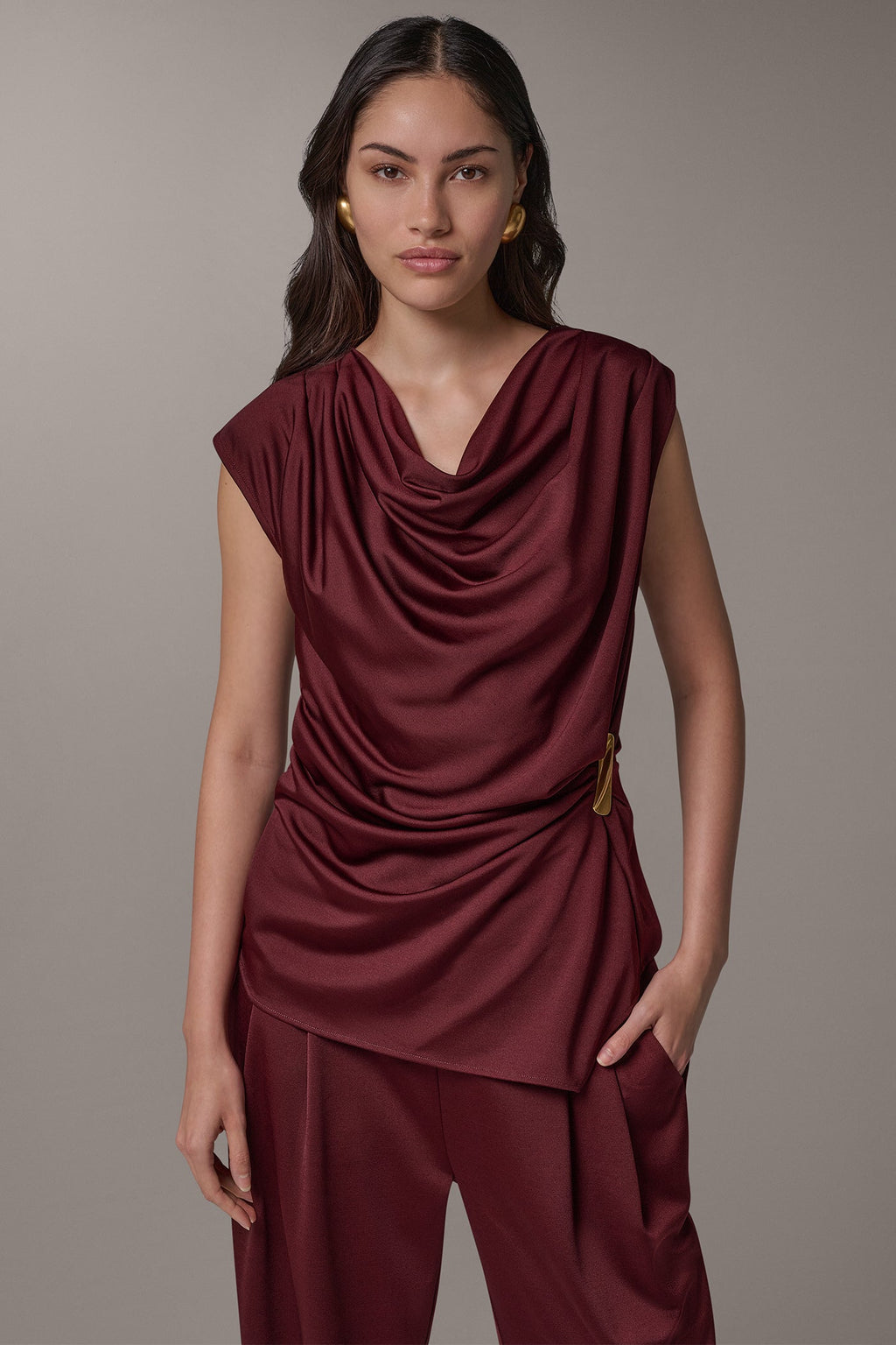 ASYMMETRIC MIXED MEDIA BLOUSE