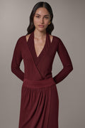 CUTOUT WRAP EFFECT V-NECK BODYSUIT