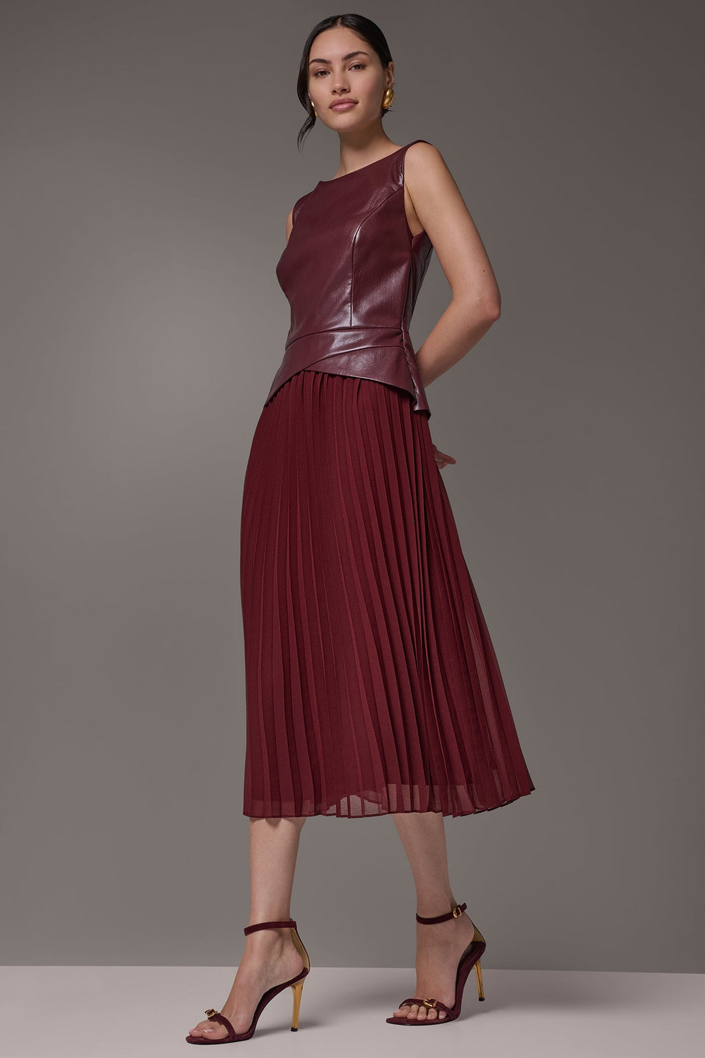 BOATNECK MIXED MEDIA MIDI DRESS