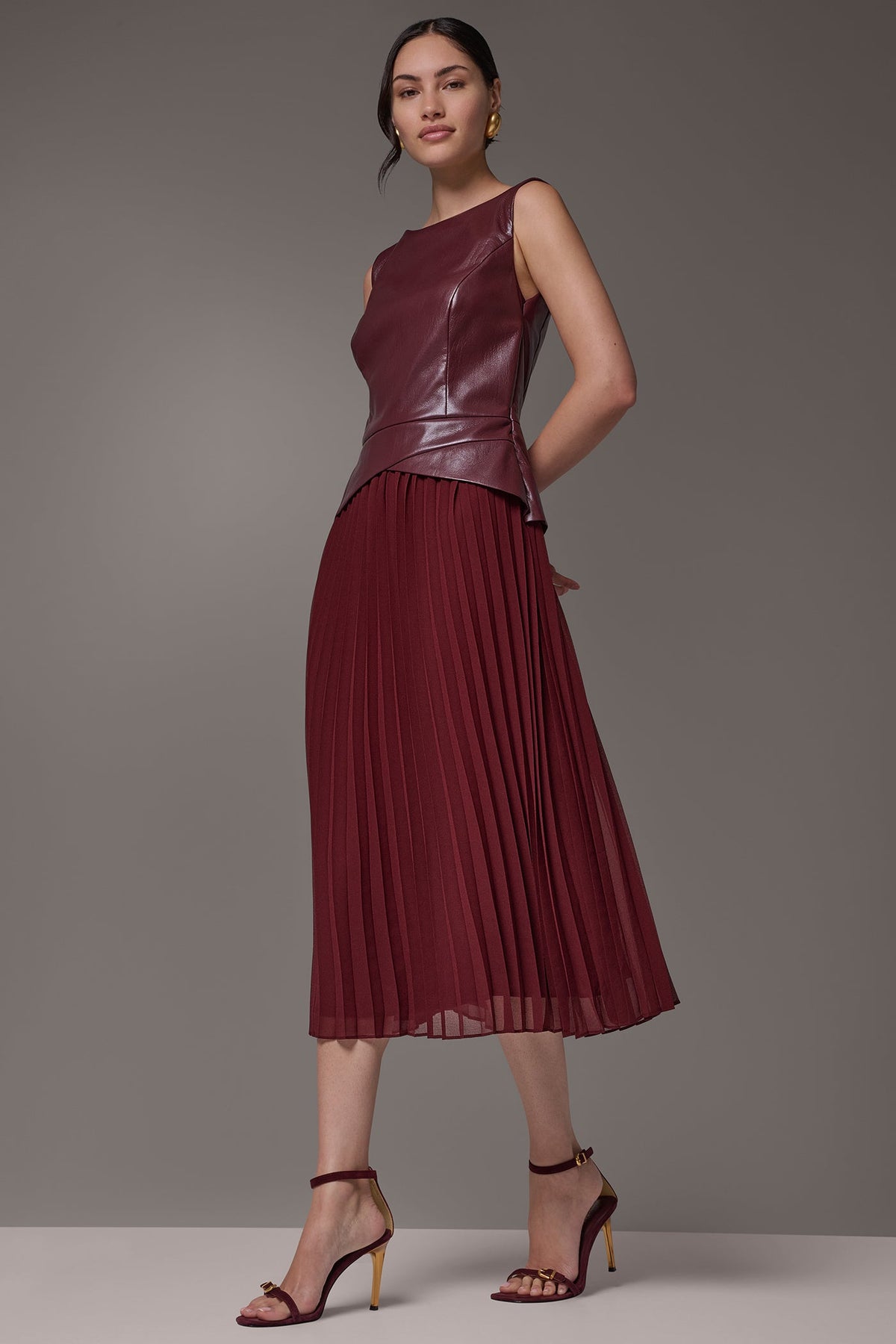 BOATNECK MIXED MEDIA MIDI DRESS