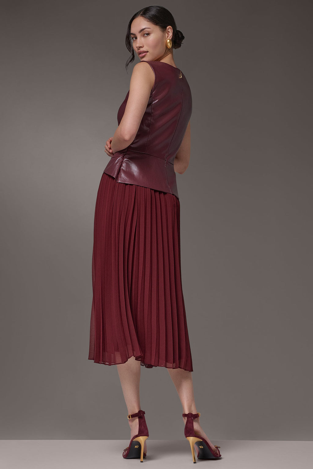BOATNECK MIXED MEDIA MIDI DRESS