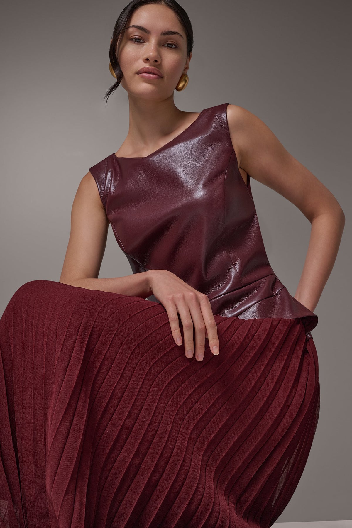 BOATNECK MIXED MEDIA MIDI DRESS