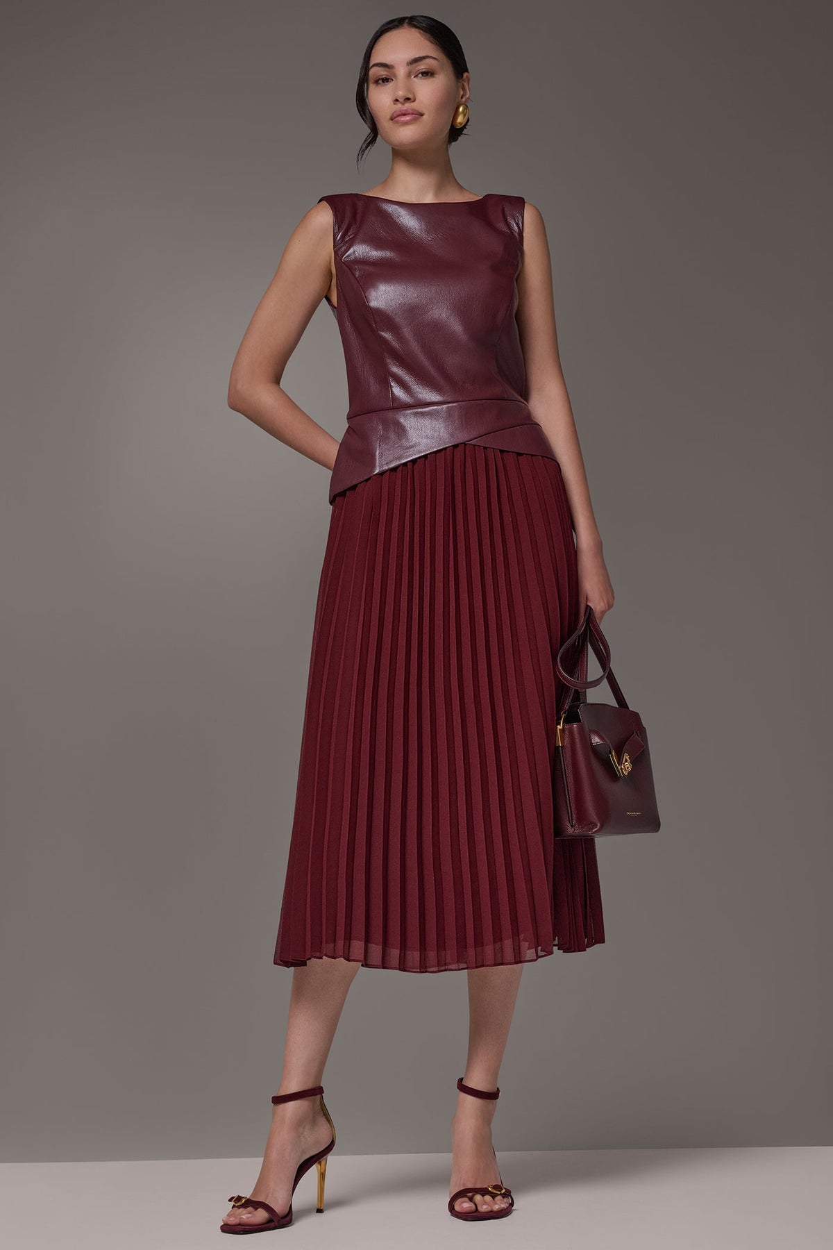 BOATNECK MIXED MEDIA MIDI DRESS