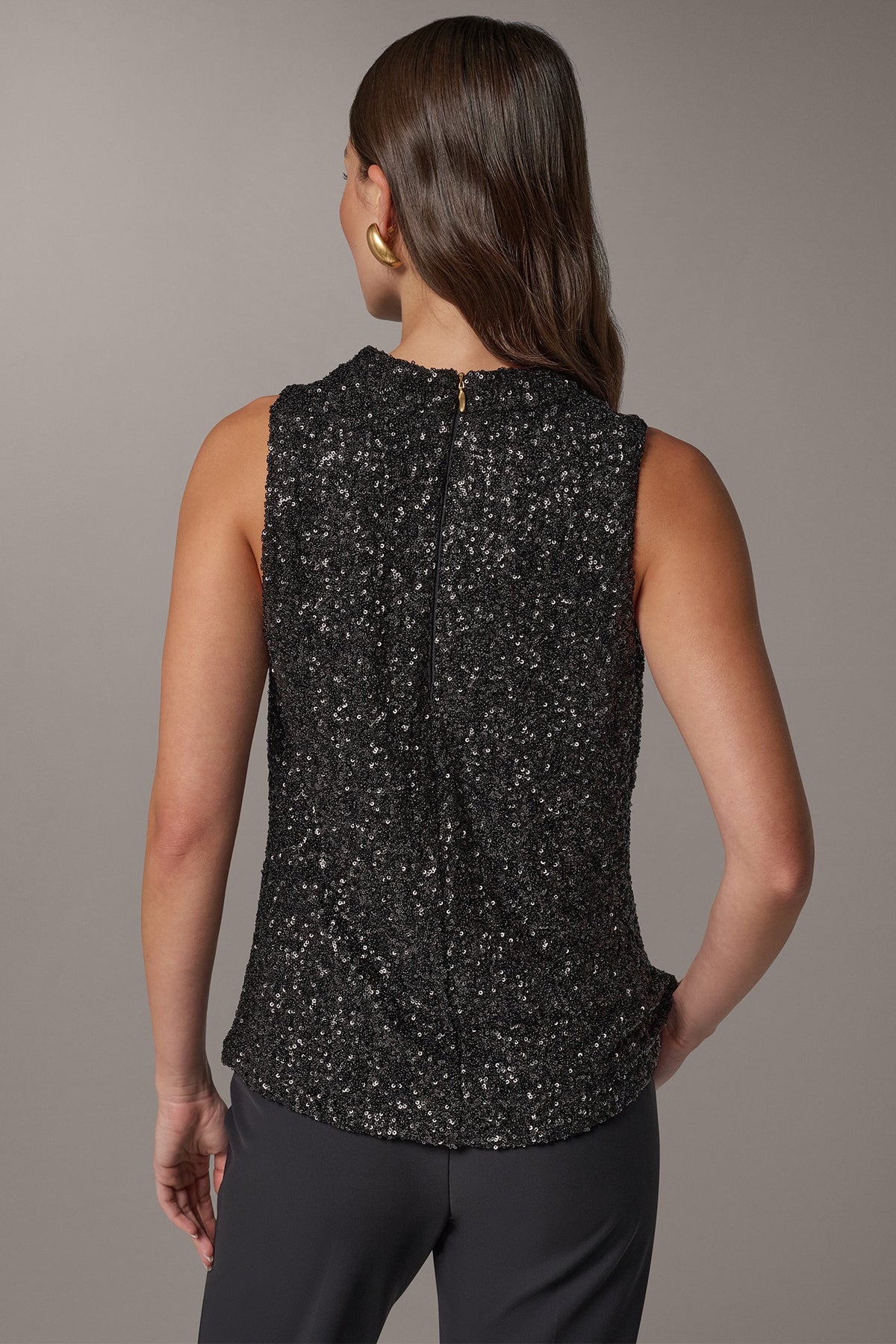 SEQUIN HIGH COWL NECK TOP