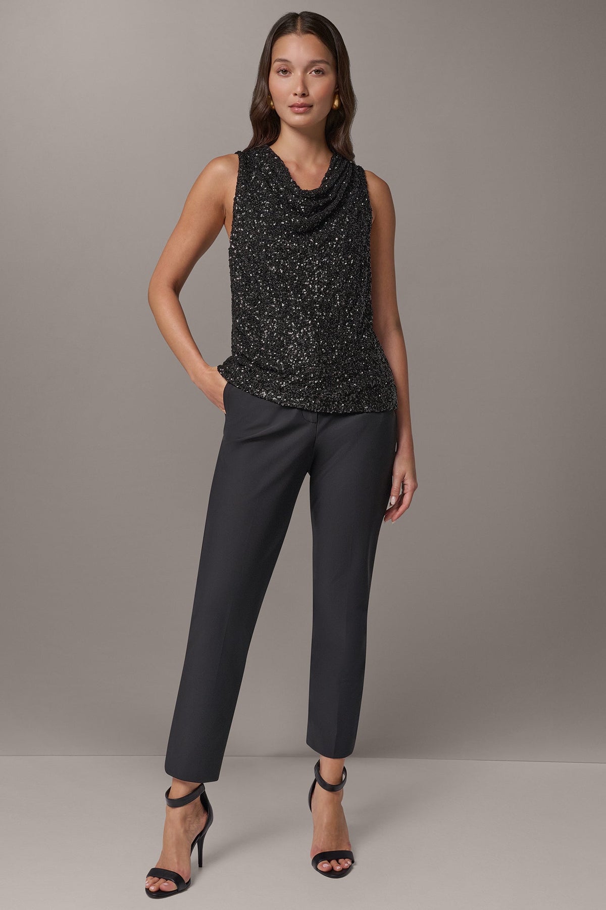 SEQUIN HIGH COWL NECK TOP