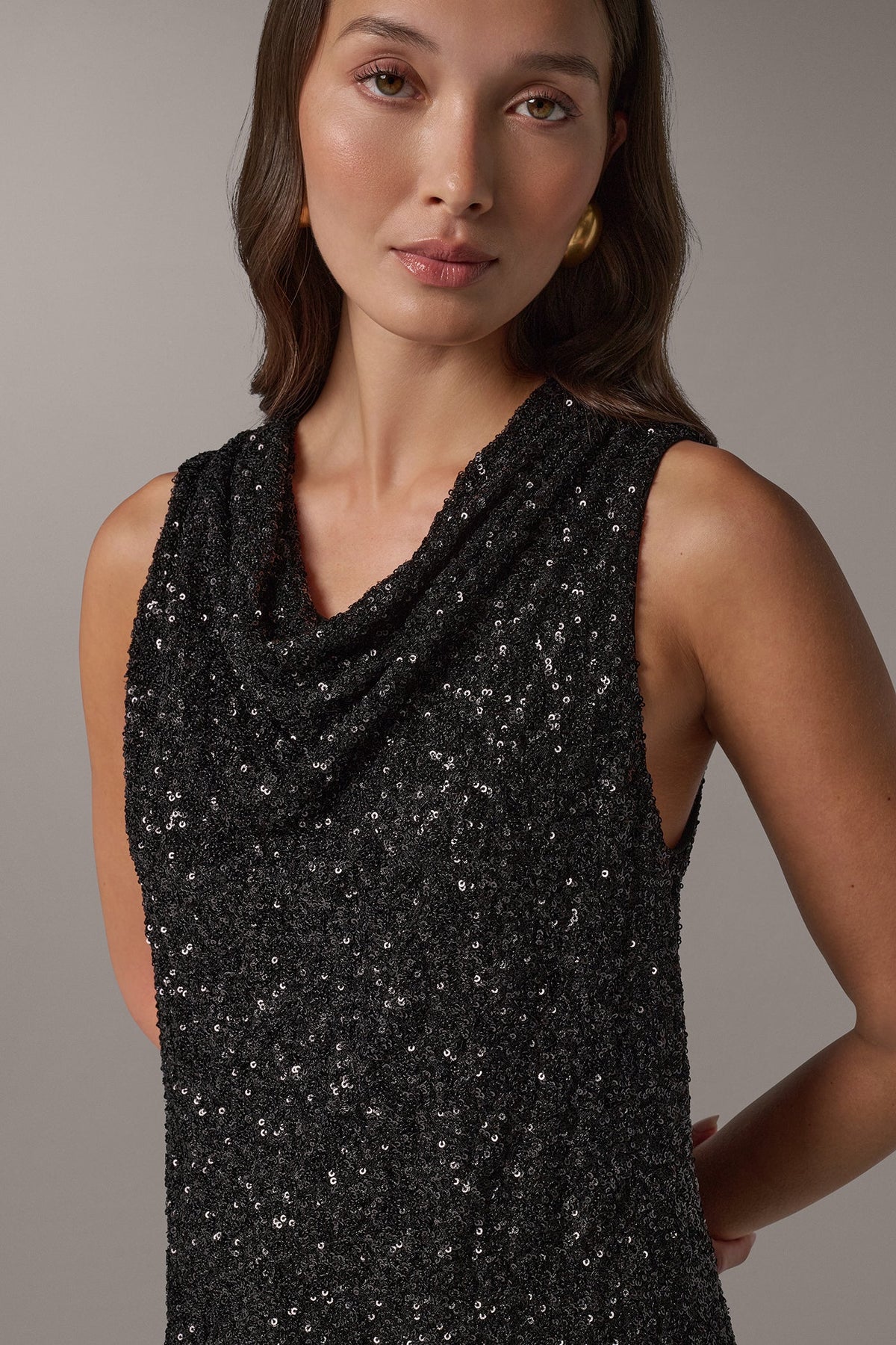 SEQUIN HIGH COWL NECK TOP