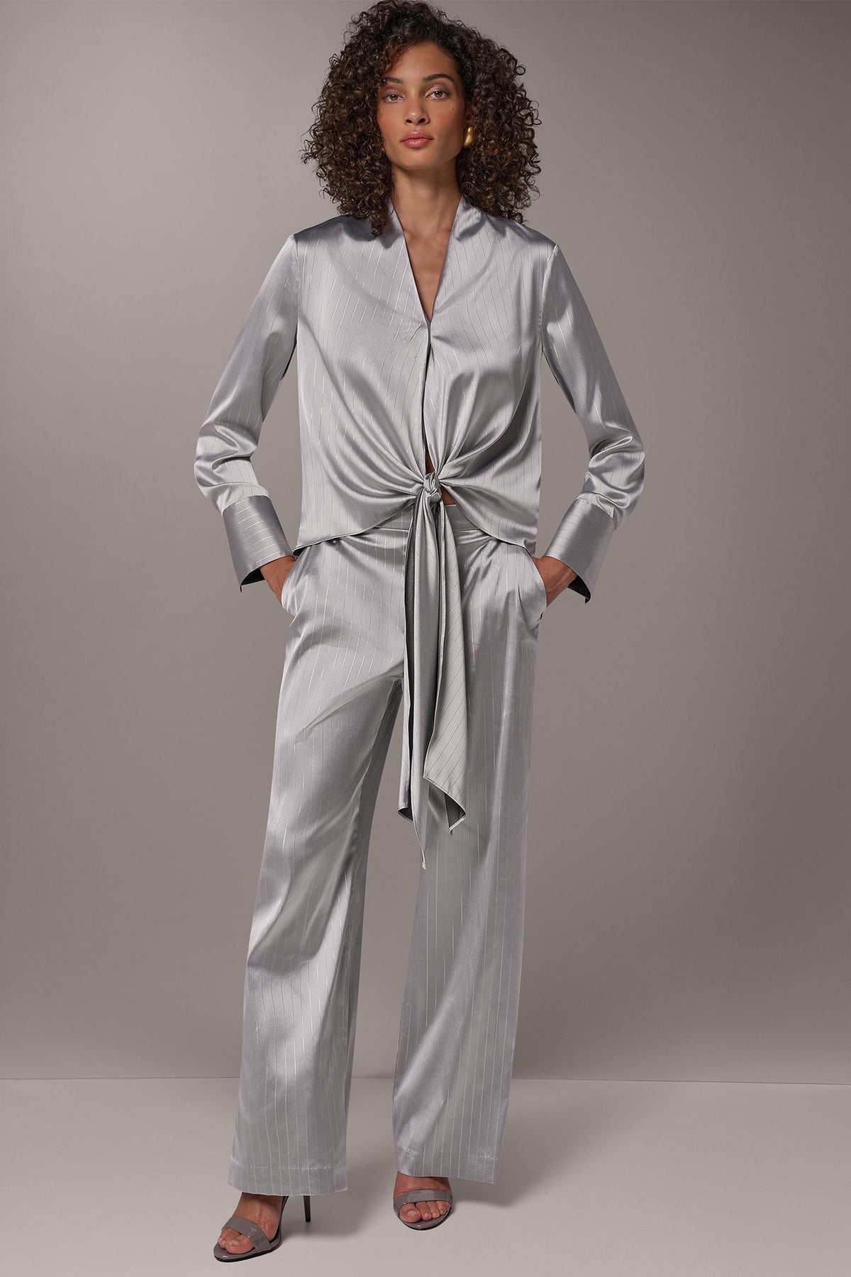 SATIN TIE FRONT WRAP TOP
