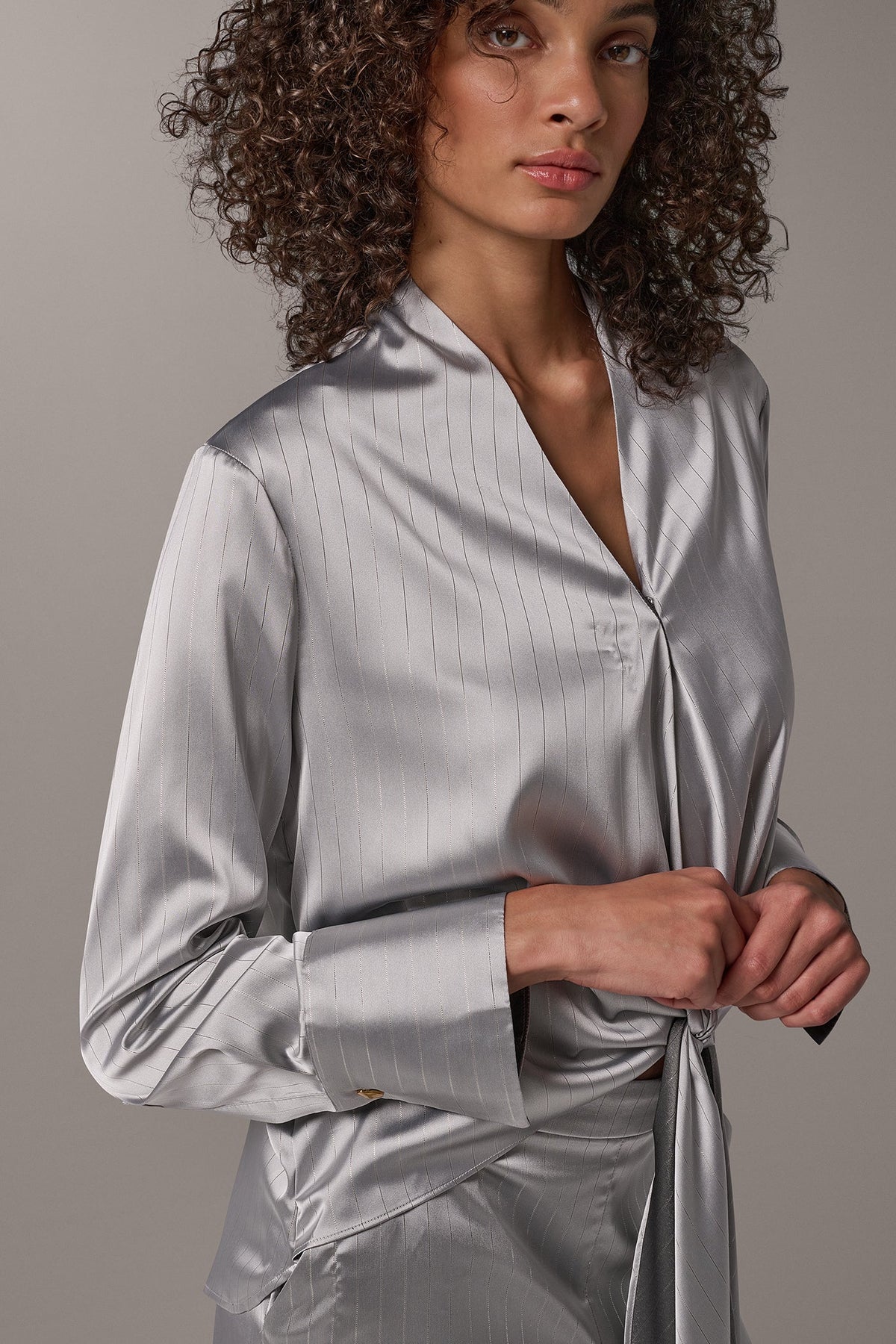 SATIN TIE FRONT WRAP TOP