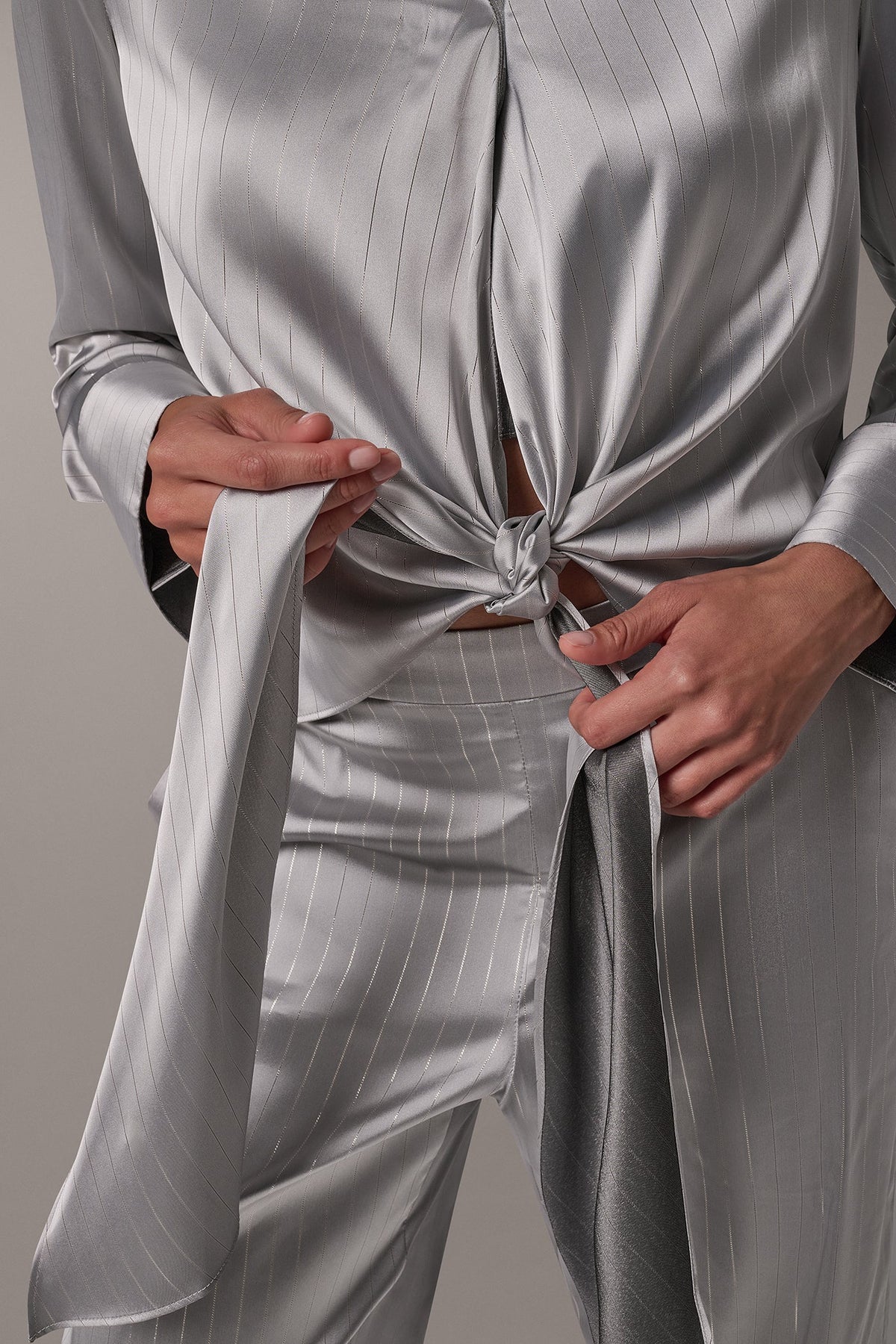 SATIN TIE FRONT WRAP TOP