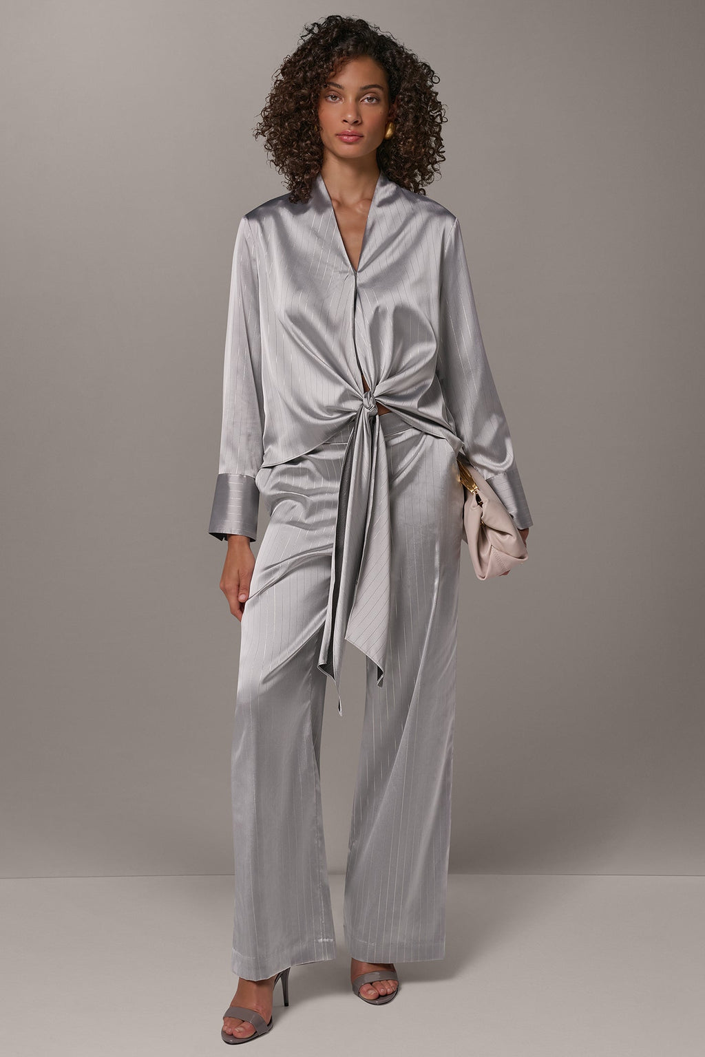 SATIN TIE FRONT WRAP TOP