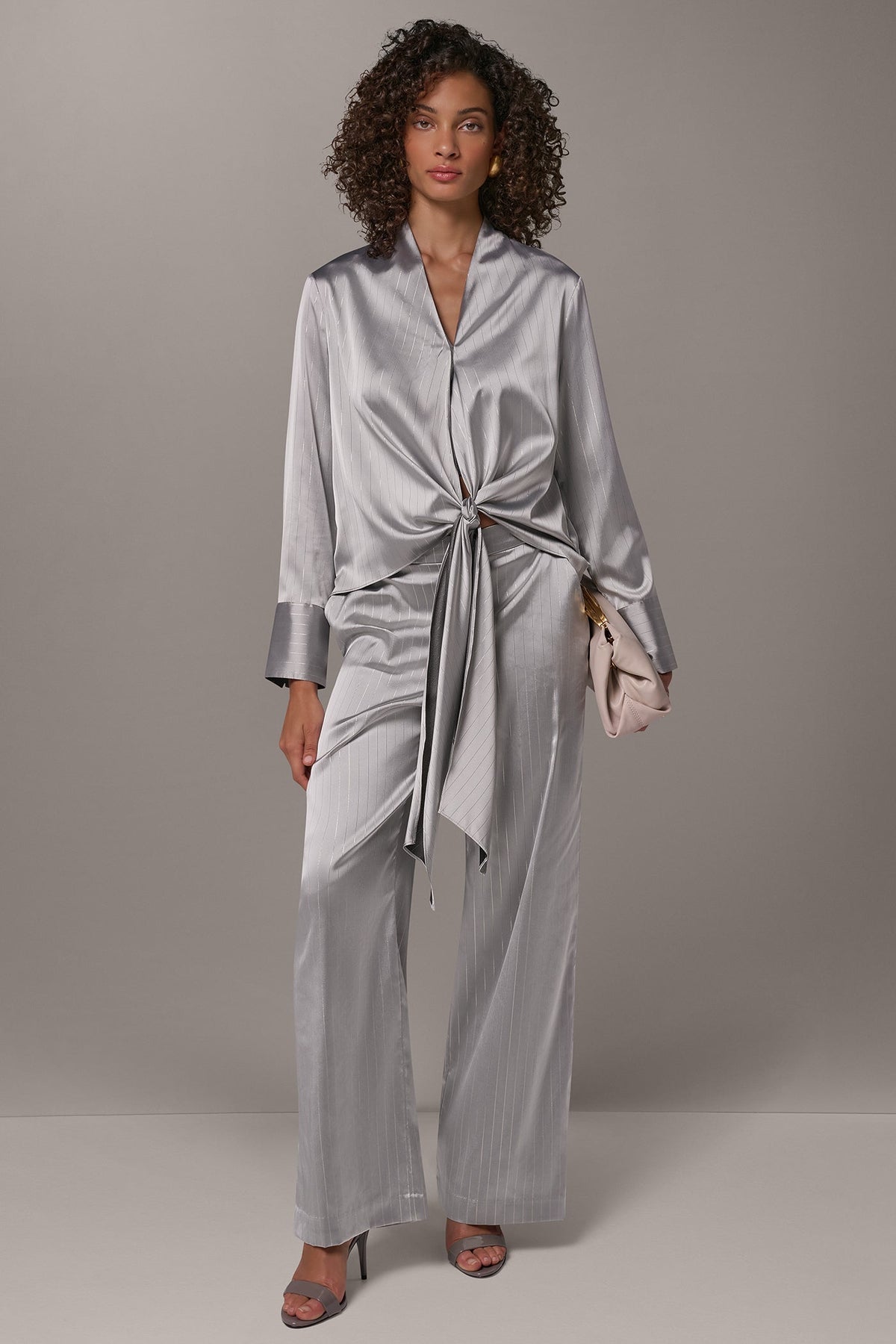 SATIN TIE FRONT WRAP TOP