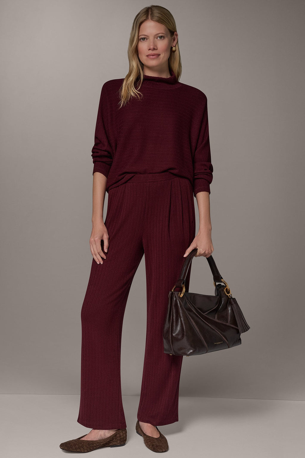 MID-RISE RIB-KNIT PULL-ON PANT
