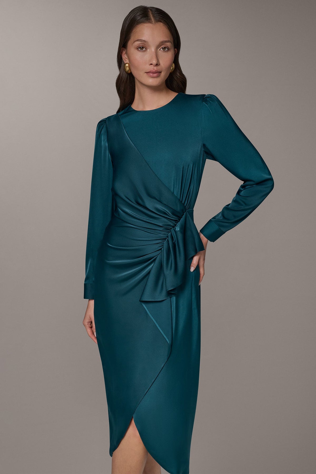 CASCADE RUFFLE MIDI DRESS