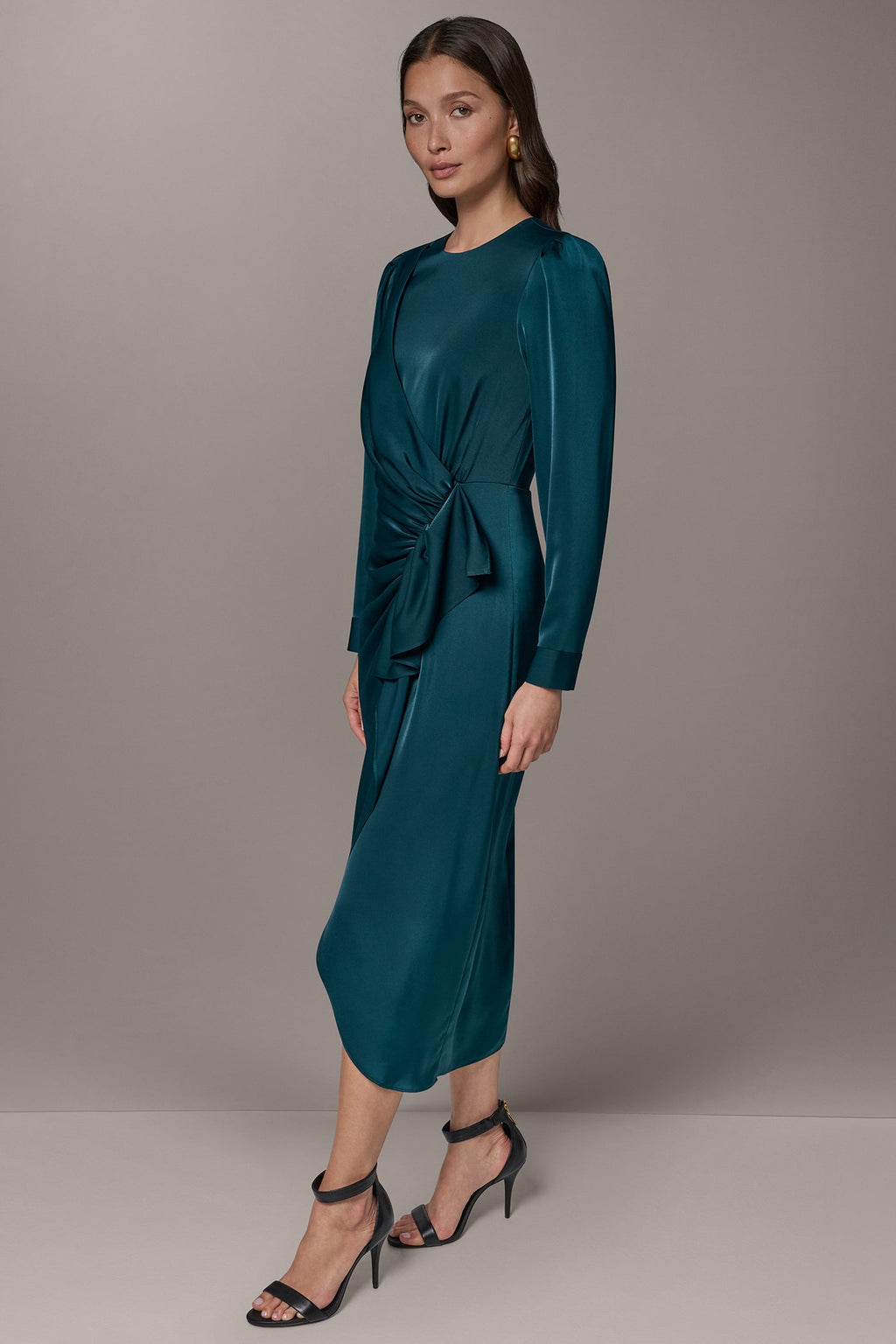 CASCADE RUFFLE MIDI DRESS