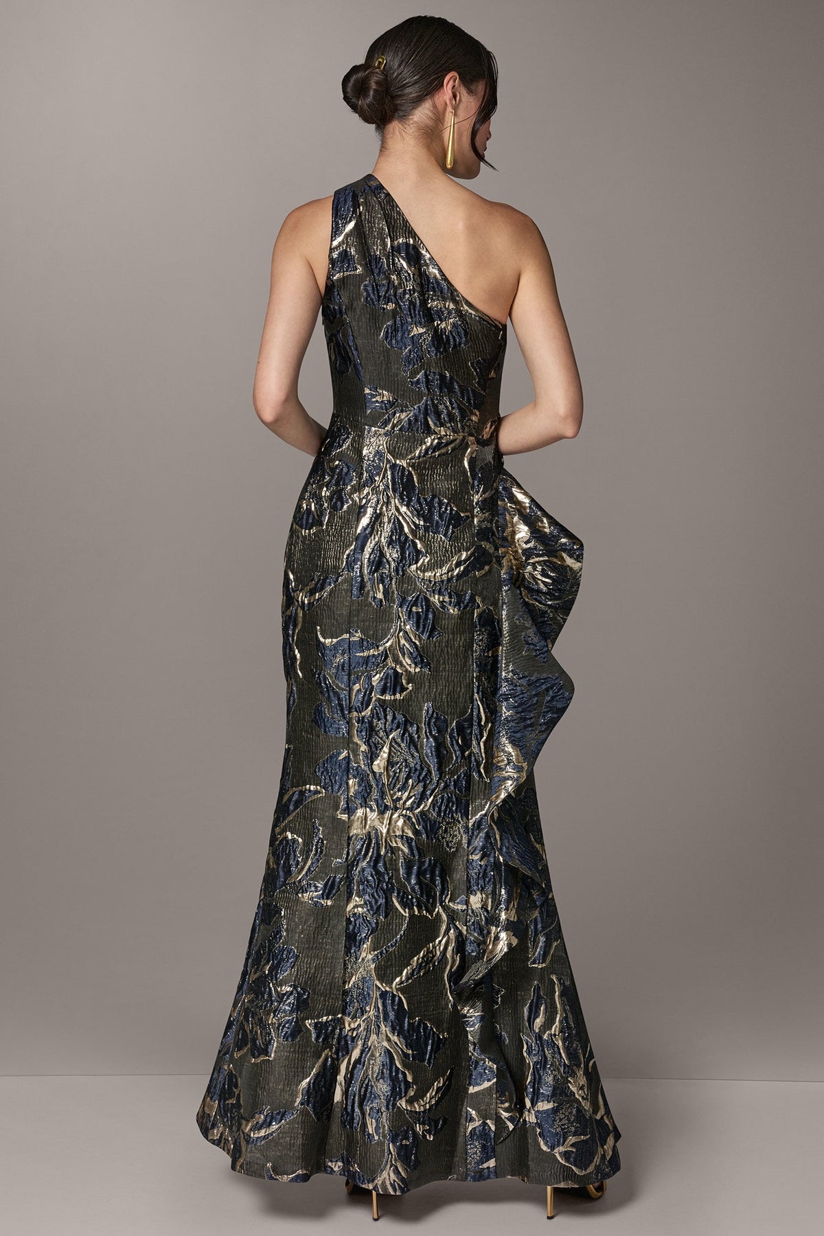 ONE SHOULDER FLORAL RUFFLE GOWN