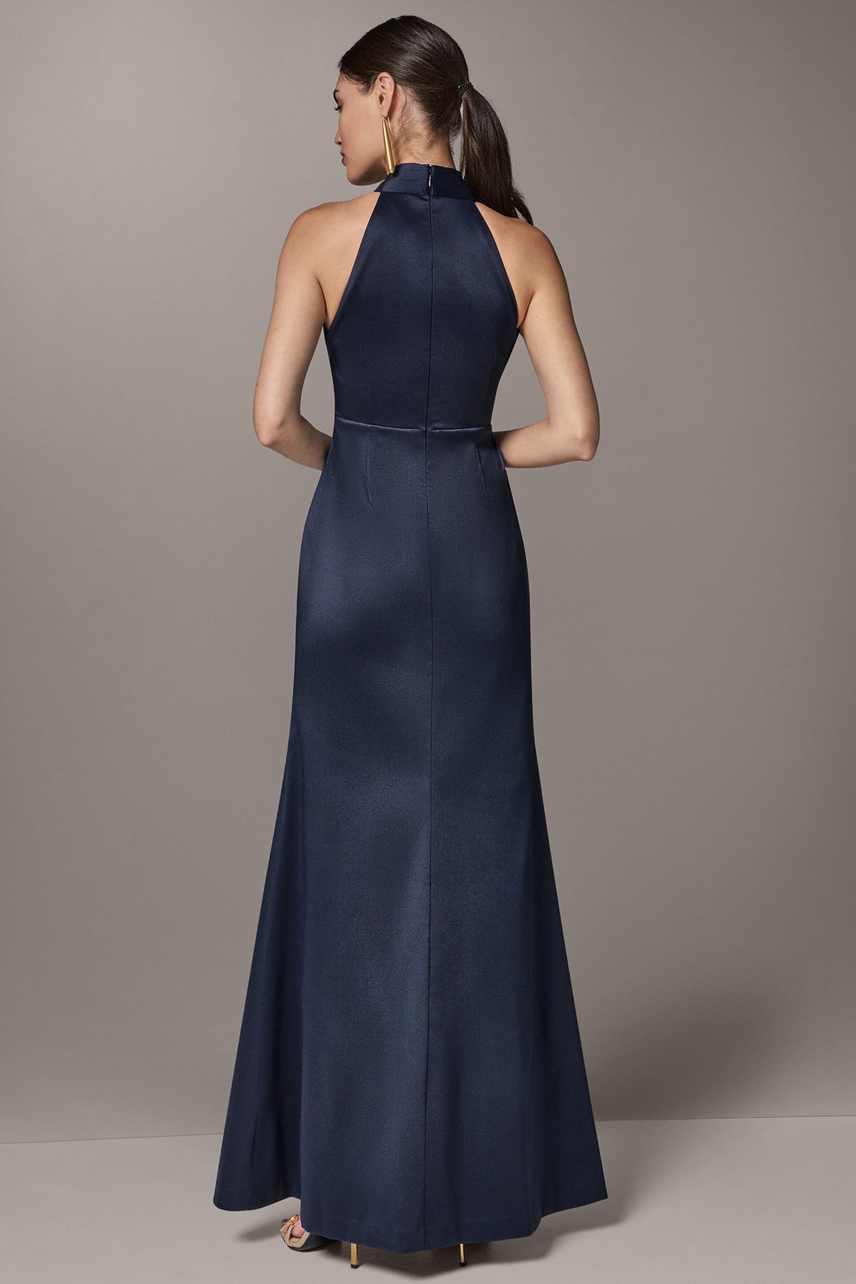 MIKADO CROSS FRONT HALTER GOWN