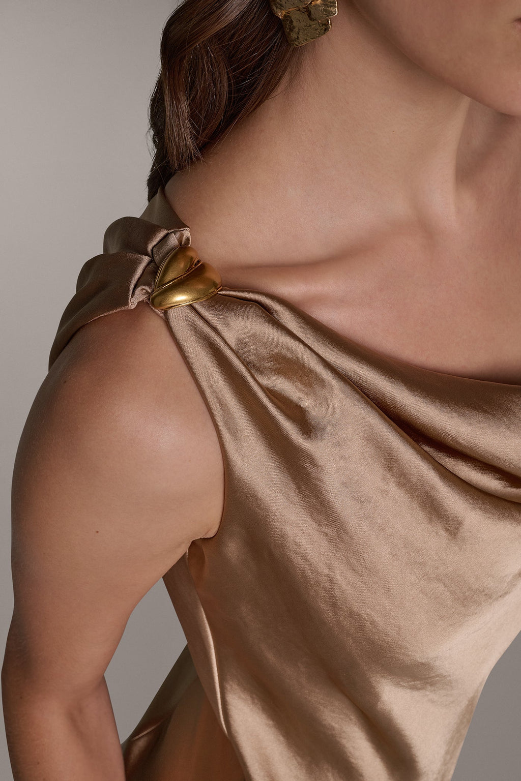 ASYMMETRIC COWL NECK GOWN