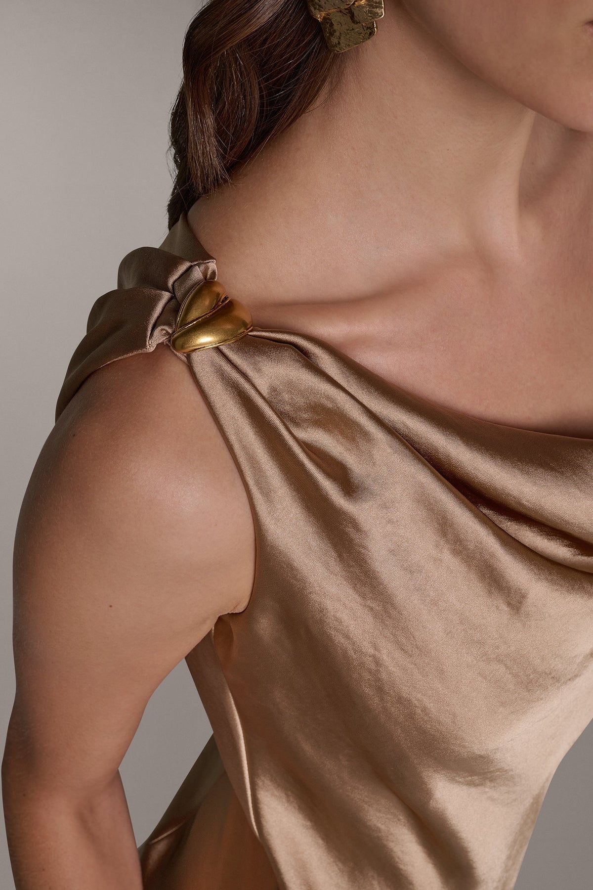 ASYMMETRIC COWL NECK GOWN